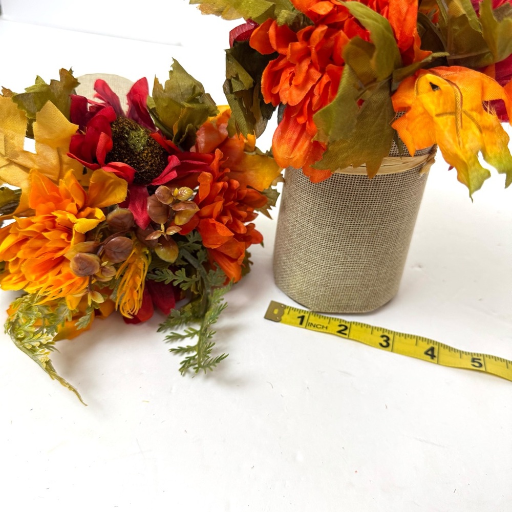 Set Of 2 Faux Fall Flowers In Burlap Container With 20 LED Lights - Picture 2 of 3